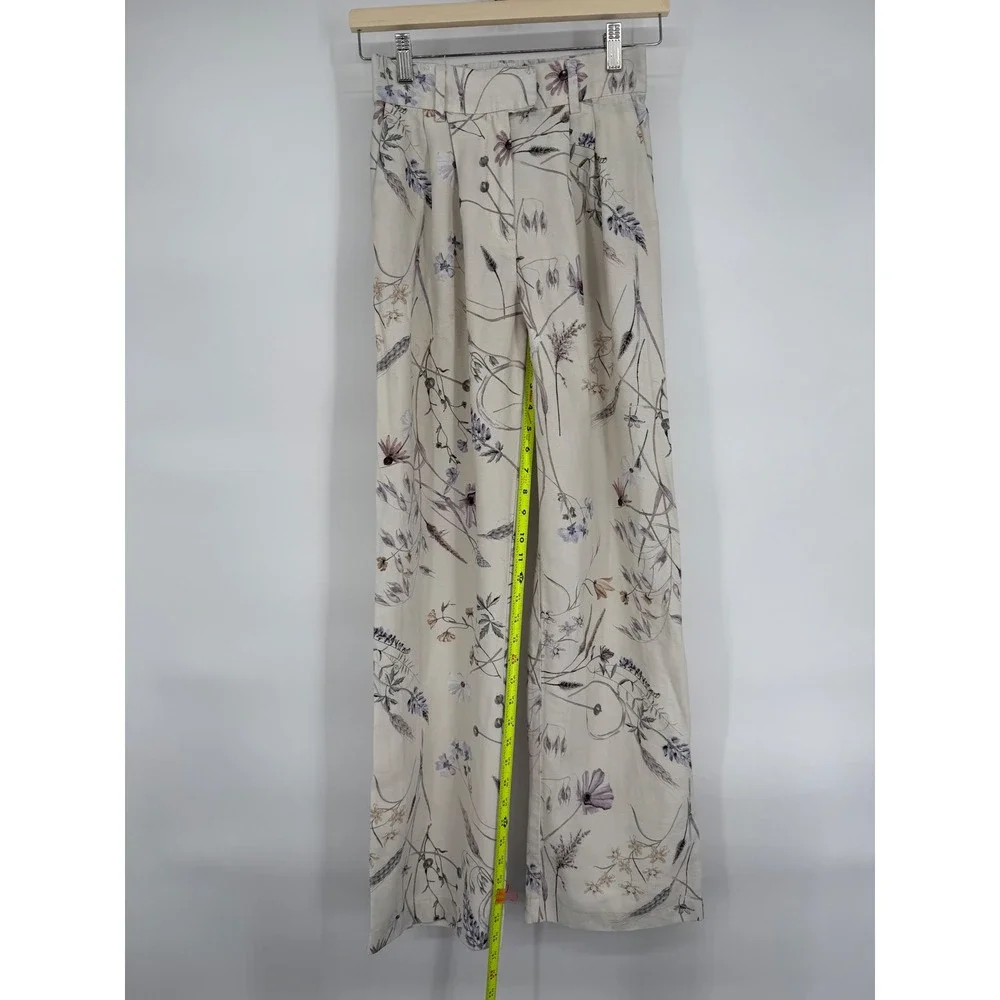 H&M Floral Print Wide Leg Pants Women Beige Lavender Blue Size‎ EUR 34 US 2